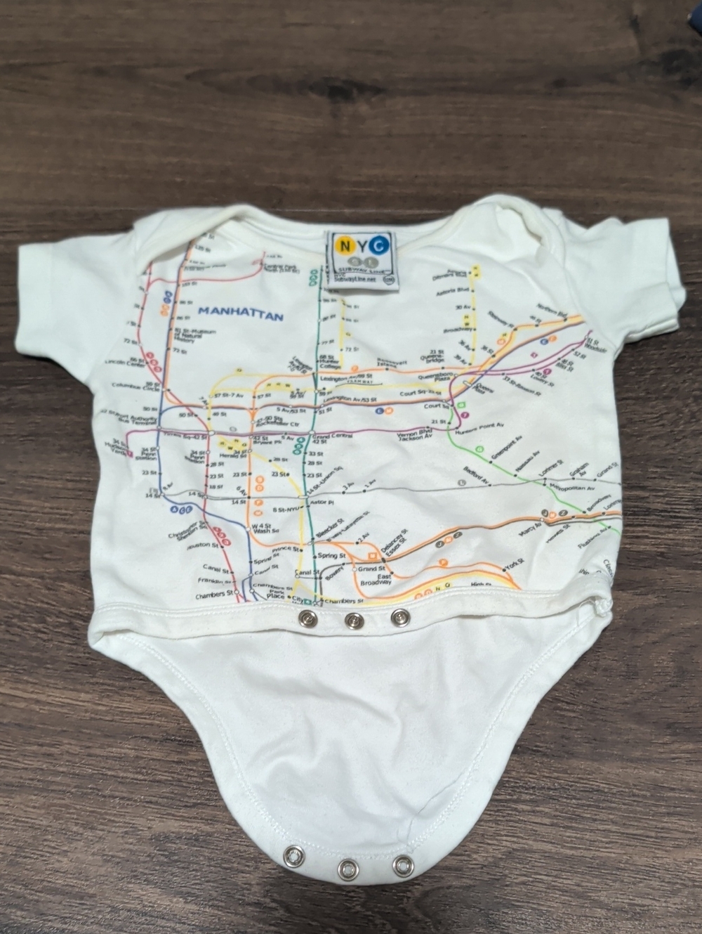 NYC Subway Line Manhattan Map Cream Baby Onesie - 12M